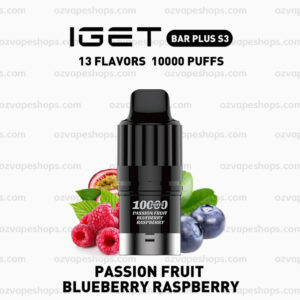IGET Bar Plus S3 Pod - Passion Fruit Blueberry Raspberry Disposable Vape at PuffingNow